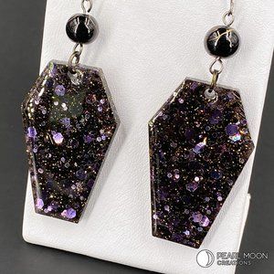 Purple Glitter Coffin Earrings